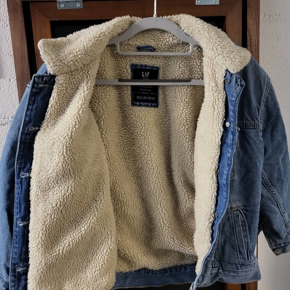 GAP Teen Denim Sherpa Jacket Size 10 - Picture 5 of 10